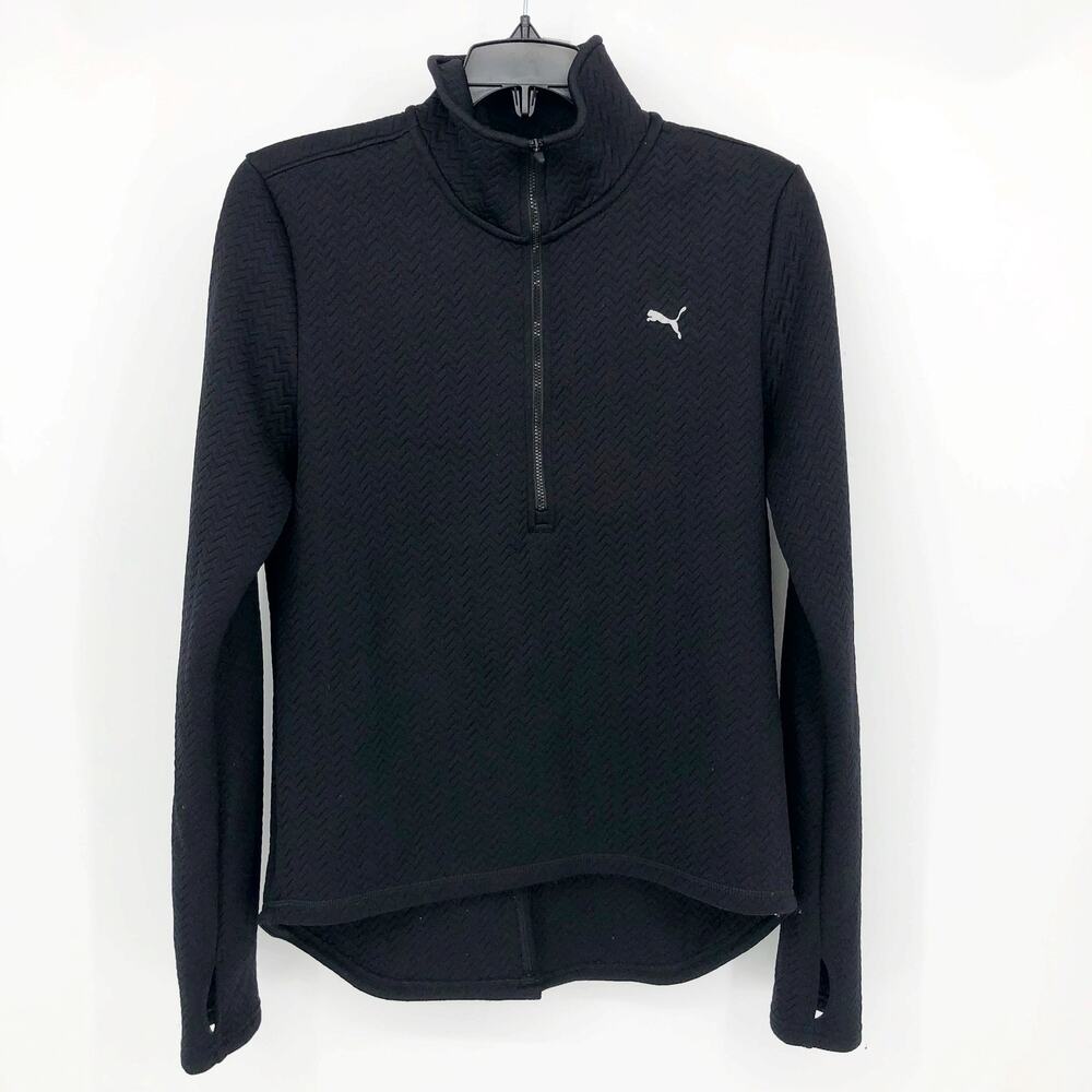 Puma Womens 1/2 Zip Sweater Medium Black Long Sleeve Warm Cell Stand Collar Logo